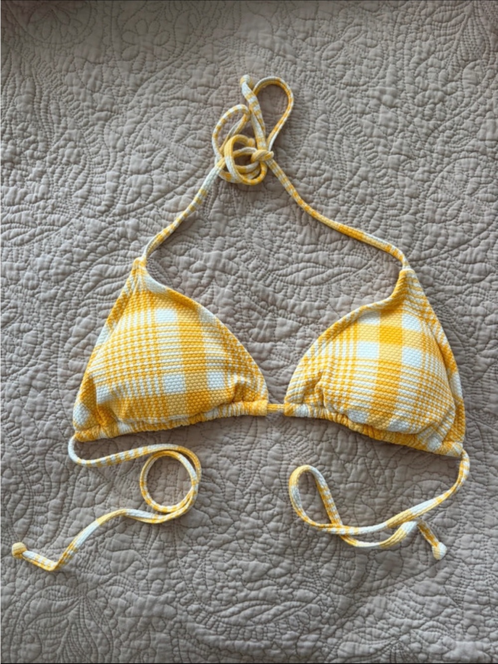 Yellow Plaid Triangle Bikini Top